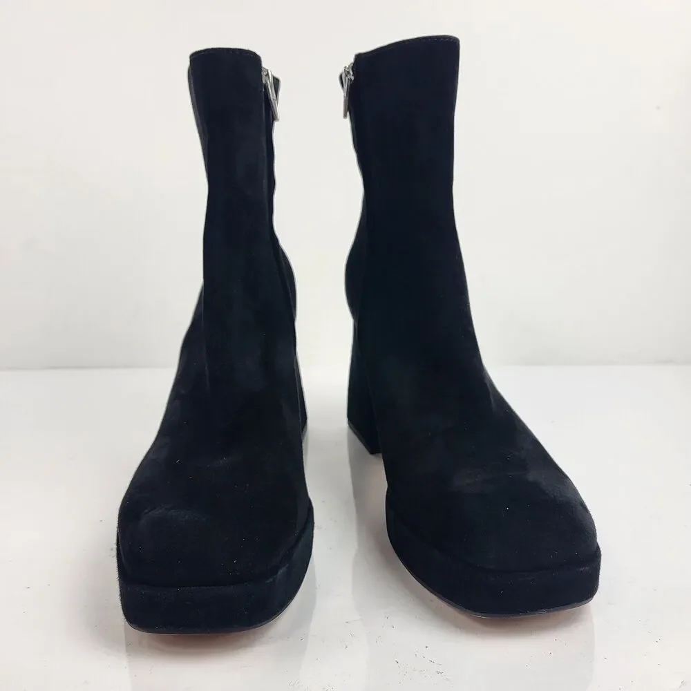 Dolce Vita Ankle Boots Womens Ulyses Black Suede Block Heel Zip Size 10
